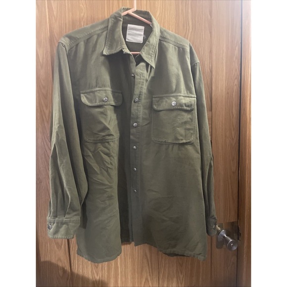 VNTG Lee Dungaree's Men's Flannel Shirt Size‎ Large Solid Green Long Sleeve - Picture 1 of 6